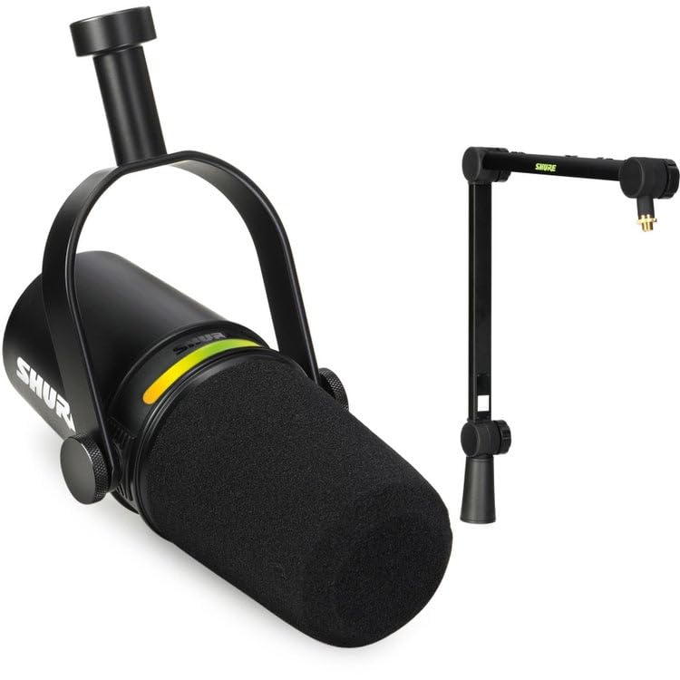 USB/XLR Dynamic Podcast Microphone with Boom Arm – Black
