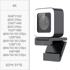 4K USB Webcam with Microphone & Fill Light