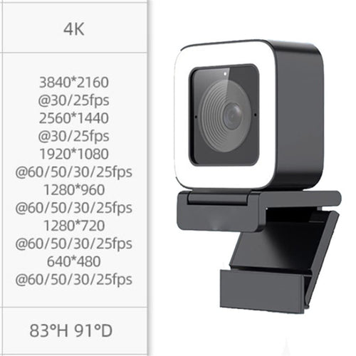 4K USB Webcam with Microphone & Fill Light