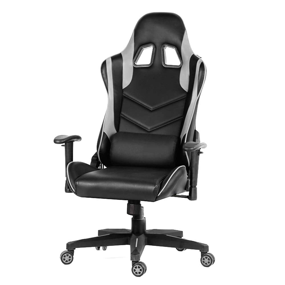 Reclining Massage Gaming Chair with Lumbar Support – Black & Gray