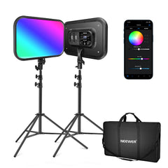2-Pack RGB LED Video Light Kit with Tripod Stands