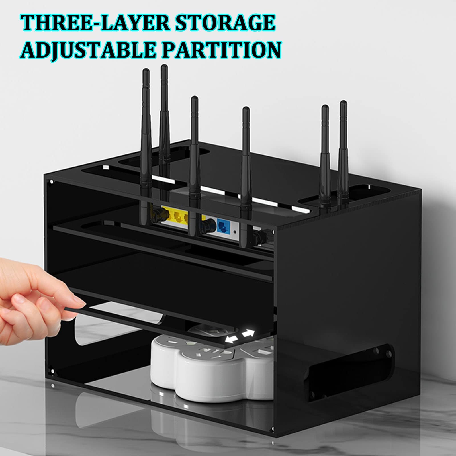 Wall-Mounted WiFi & Cable Management Storage Box – Black