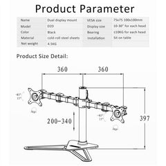 Adjustable Dual Monitor Stand for Screens up to 30 Inches