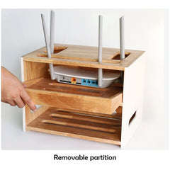 Wooden Cable Management & Power Strip Box
