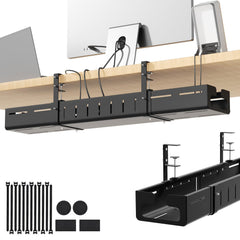 Adjustable No-Drill Under-Desk Cable Management Tray