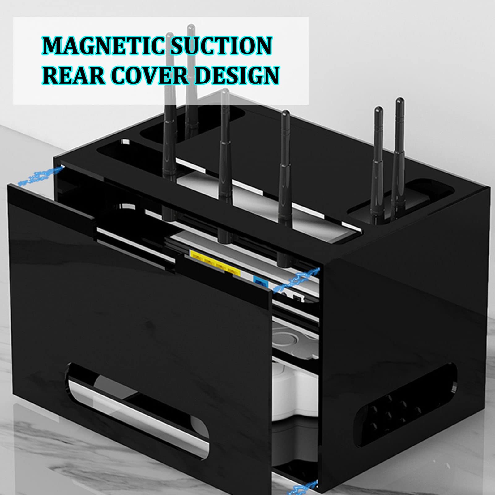 Wall-Mounted WiFi & Cable Management Storage Box – Black
