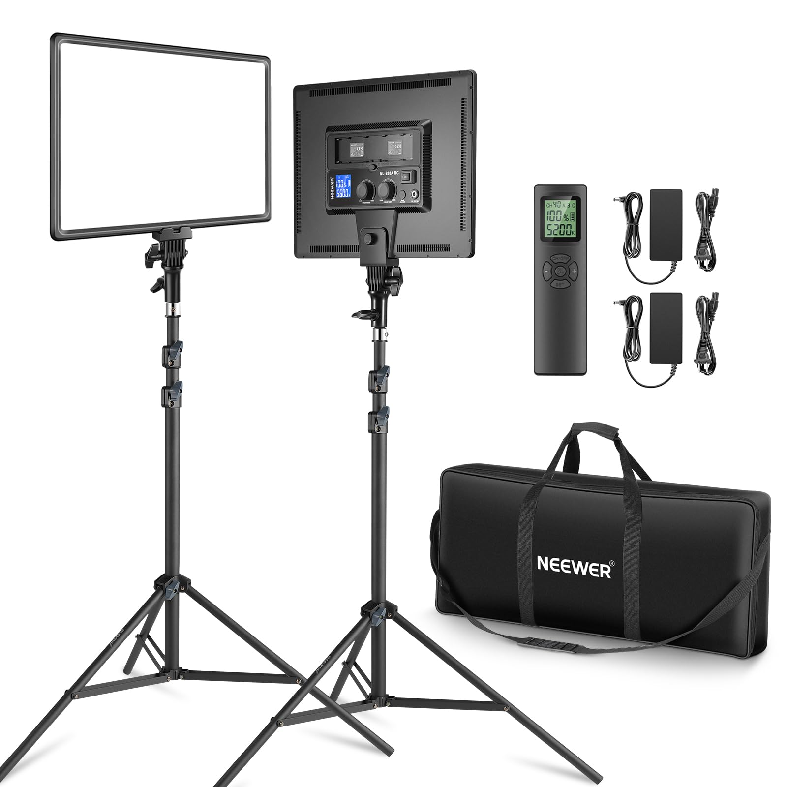 2-Pack RGB LED Video Light Kit with Tripod Stands