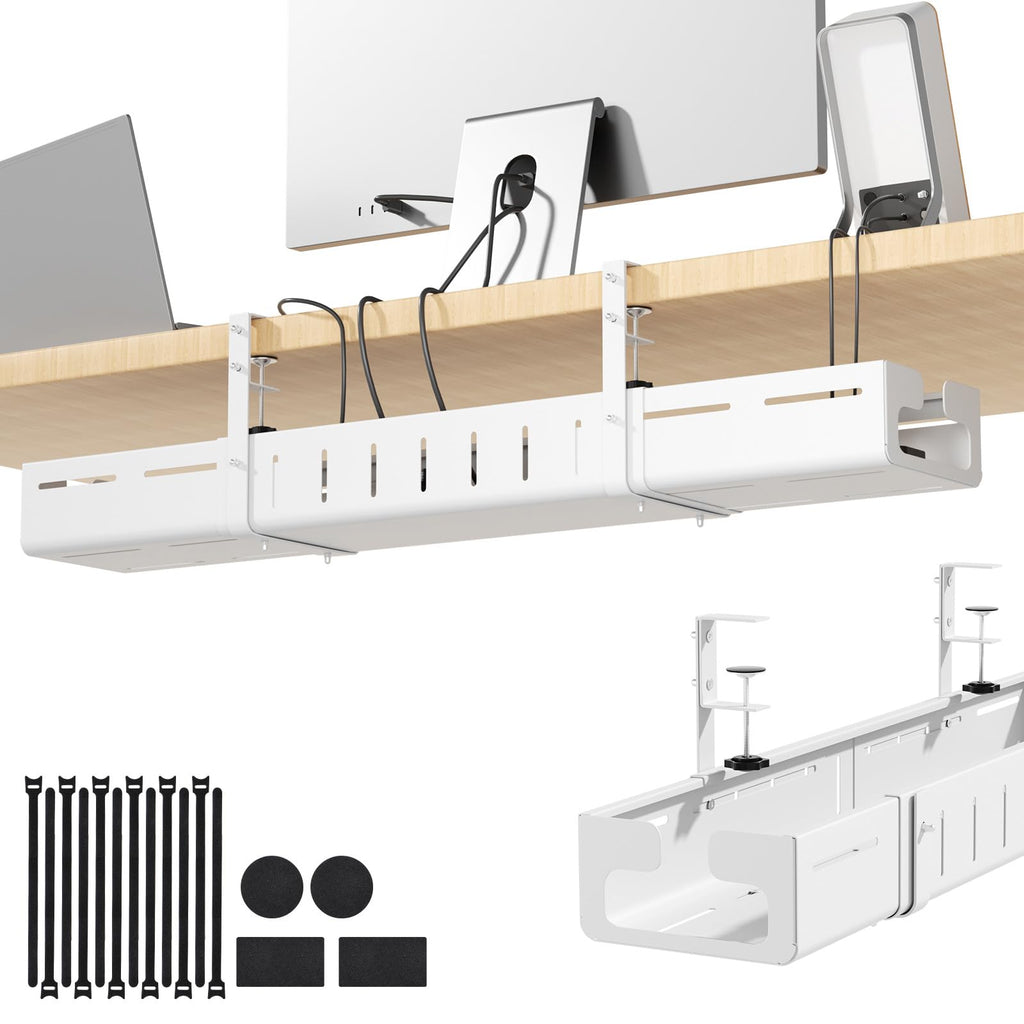 Adjustable No-Drill Under-Desk Cable Management Tray
