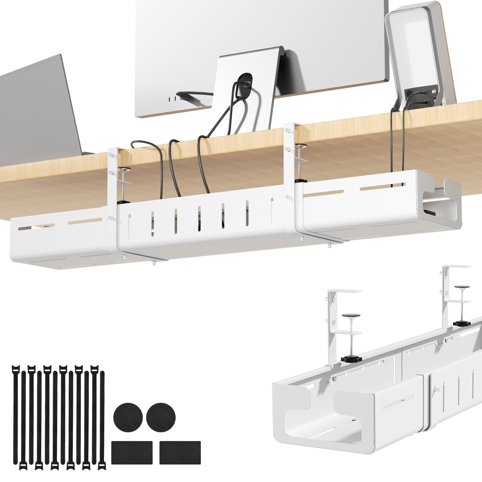 Adjustable No-Drill Under-Desk Cable Management Tray
