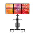 Adjustable Six-Monitor Mobile Floor Stand with Keyboard Tray