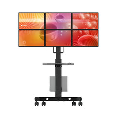 Adjustable Six-Monitor Mobile Floor Stand with Keyboard Tray