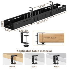 Adjustable No-Drill Under-Desk Cable Management Tray
