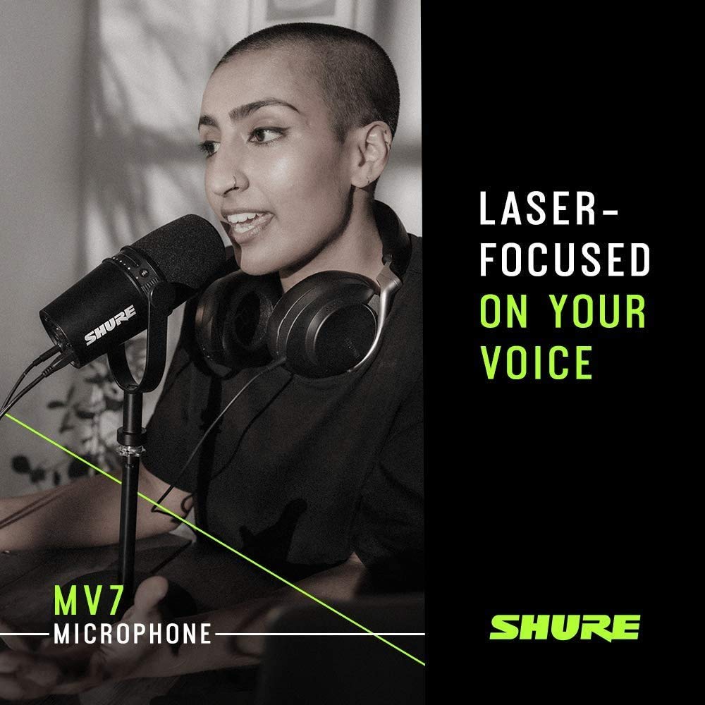Shure MV7 USB Microphone with Tripod, for Podcasting, Recording