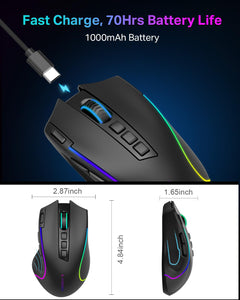 Wireless Tri-Mode Gaming Mouse with Thumb Groove, Rapid-Fire Key, 8000 DPI, 6 RGB Modes & 75-Hour Battery Life