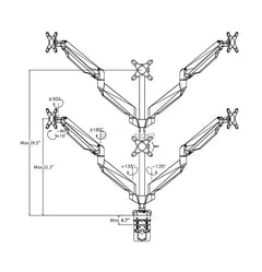 Full-Motion Six-Monitor Gas Spring Stand with USB & Audio Ports
