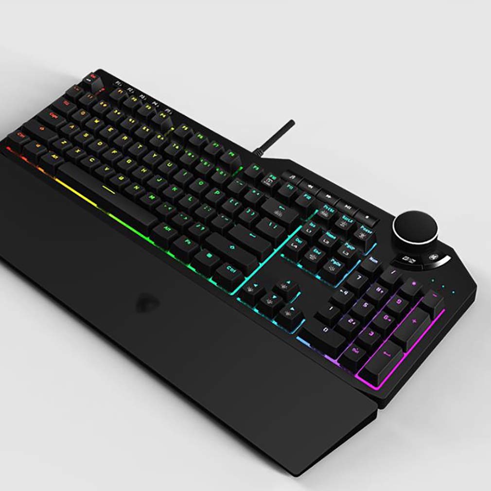 Wired Gaming Keyboard with Rainbow Backlight & Detachable Wrist Rest – Black