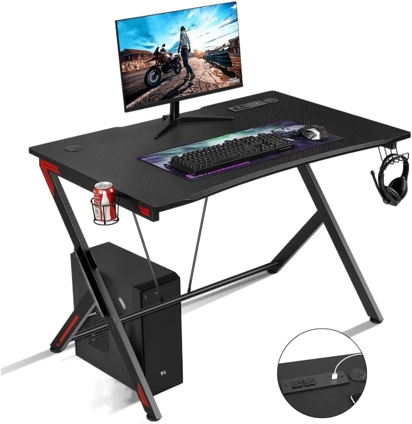 45-Inch Gaming Desk with Cup Holder & Headphone Hook