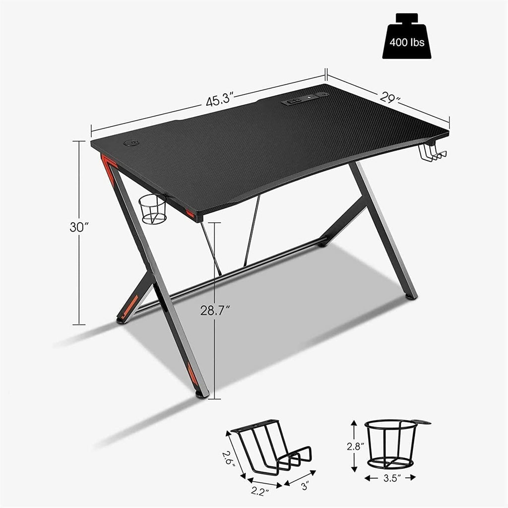 45-Inch Gaming Desk with Cup Holder & Headphone Hook