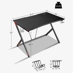 45-Inch Gaming Desk with Cup Holder & Headphone Hook