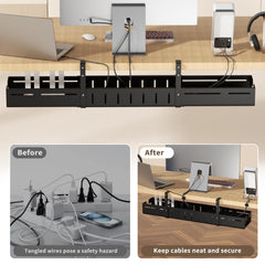 Adjustable No-Drill Under-Desk Cable Management Tray