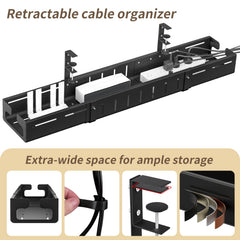 Adjustable No-Drill Under-Desk Cable Management Tray