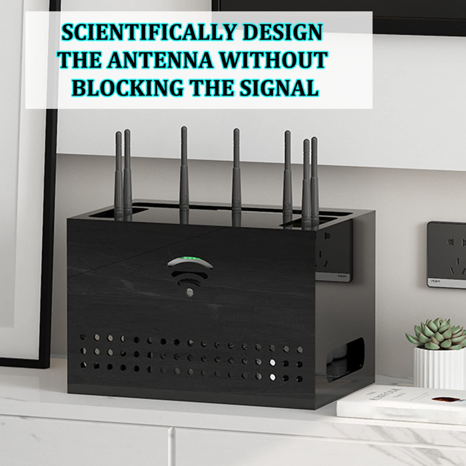 Wall-Mounted WiFi & Cable Management Storage Box – Black