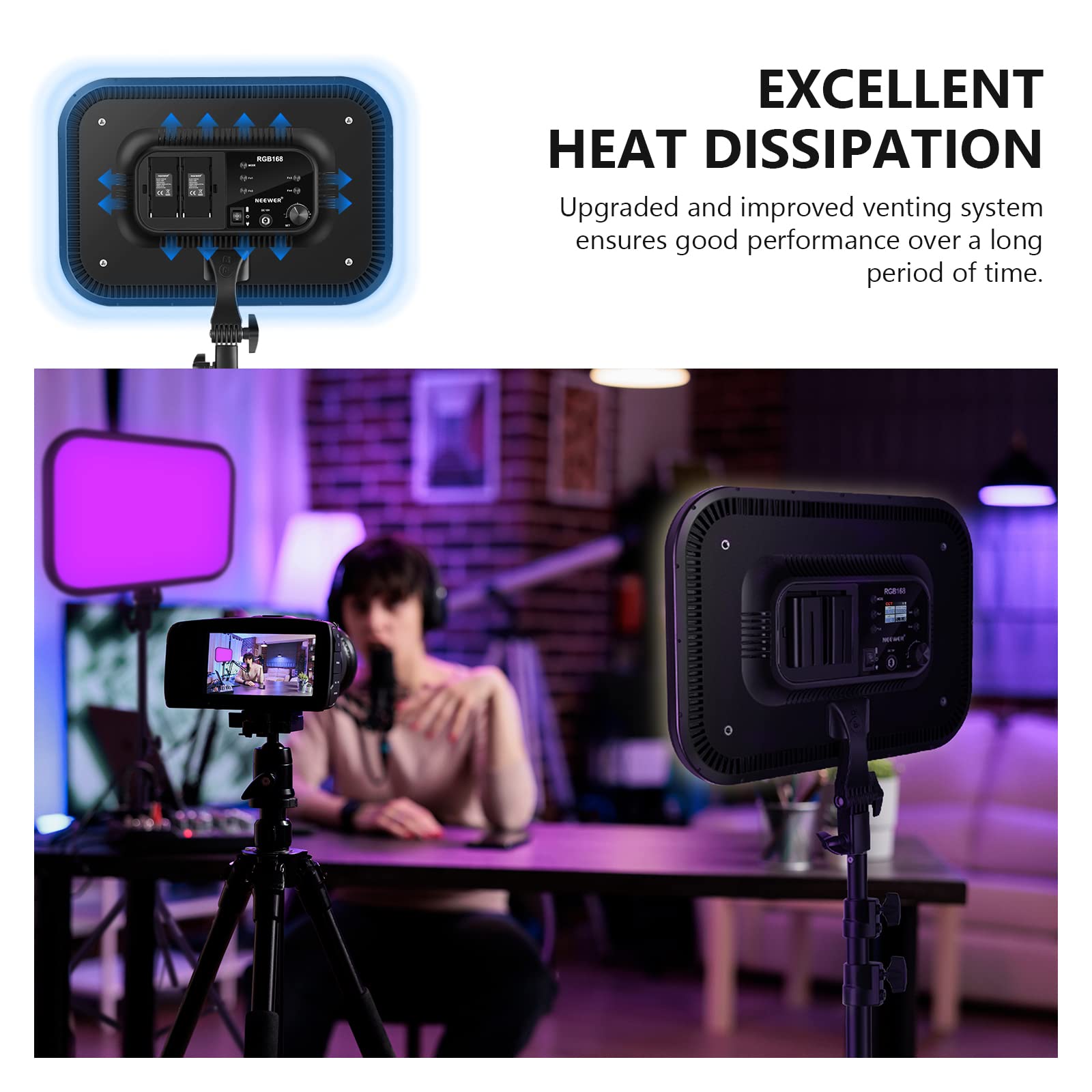 2-Pack RGB LED Video Light Kit with Tripod Stands
