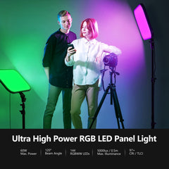 2-Pack RGB LED Video Light Kit with Tripod Stands