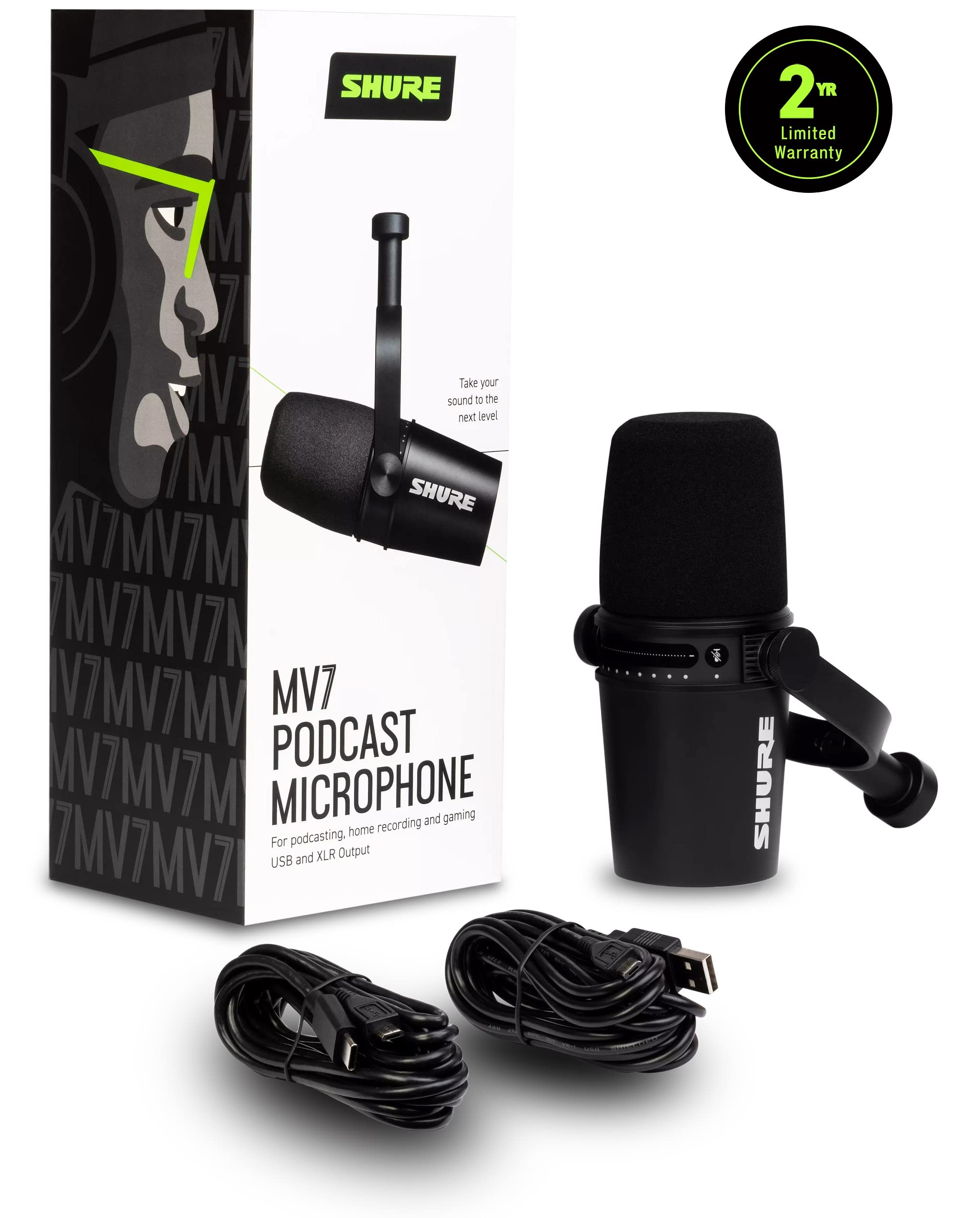 Shure MV7 USB Microphone with Tripod, for Podcasting, Recording