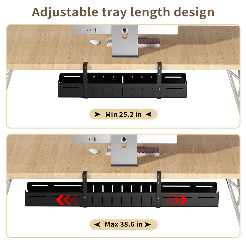 Adjustable No-Drill Under-Desk Cable Management Tray