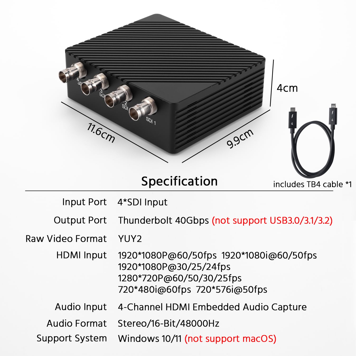 USB4 Quad SDI Video Capture Card for Live Streaming