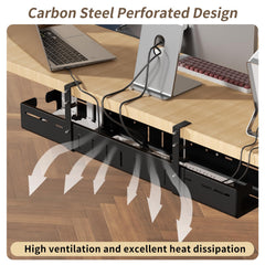 Adjustable No-Drill Under-Desk Cable Management Tray