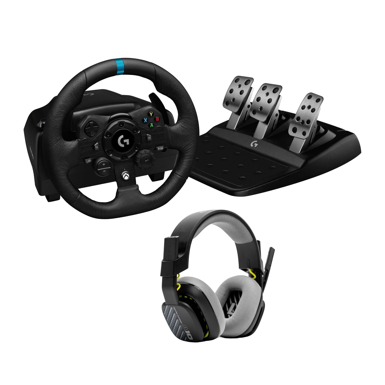 Force Feedback Racing Wheel, Pedals & Wired Gaming Headset – Black