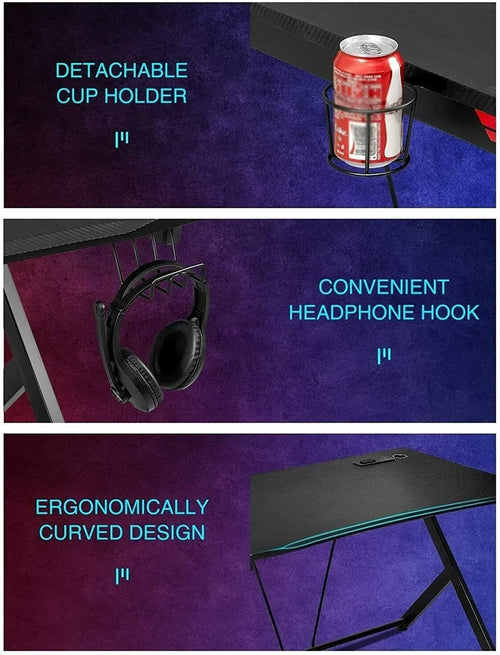 45-Inch Gaming Desk with Cup Holder & Headphone Hook
