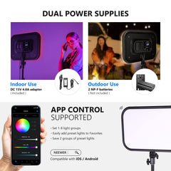 2-Pack RGB LED Video Light Kit with Tripod Stands