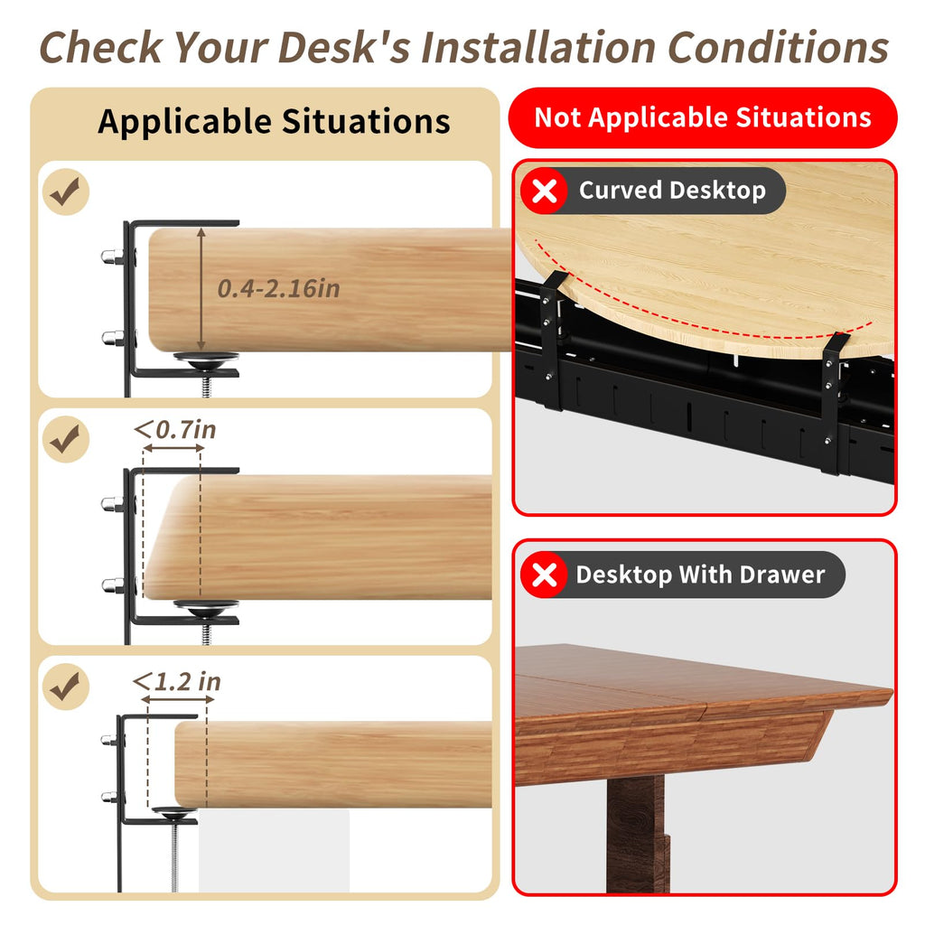 Adjustable No-Drill Under-Desk Cable Management Tray