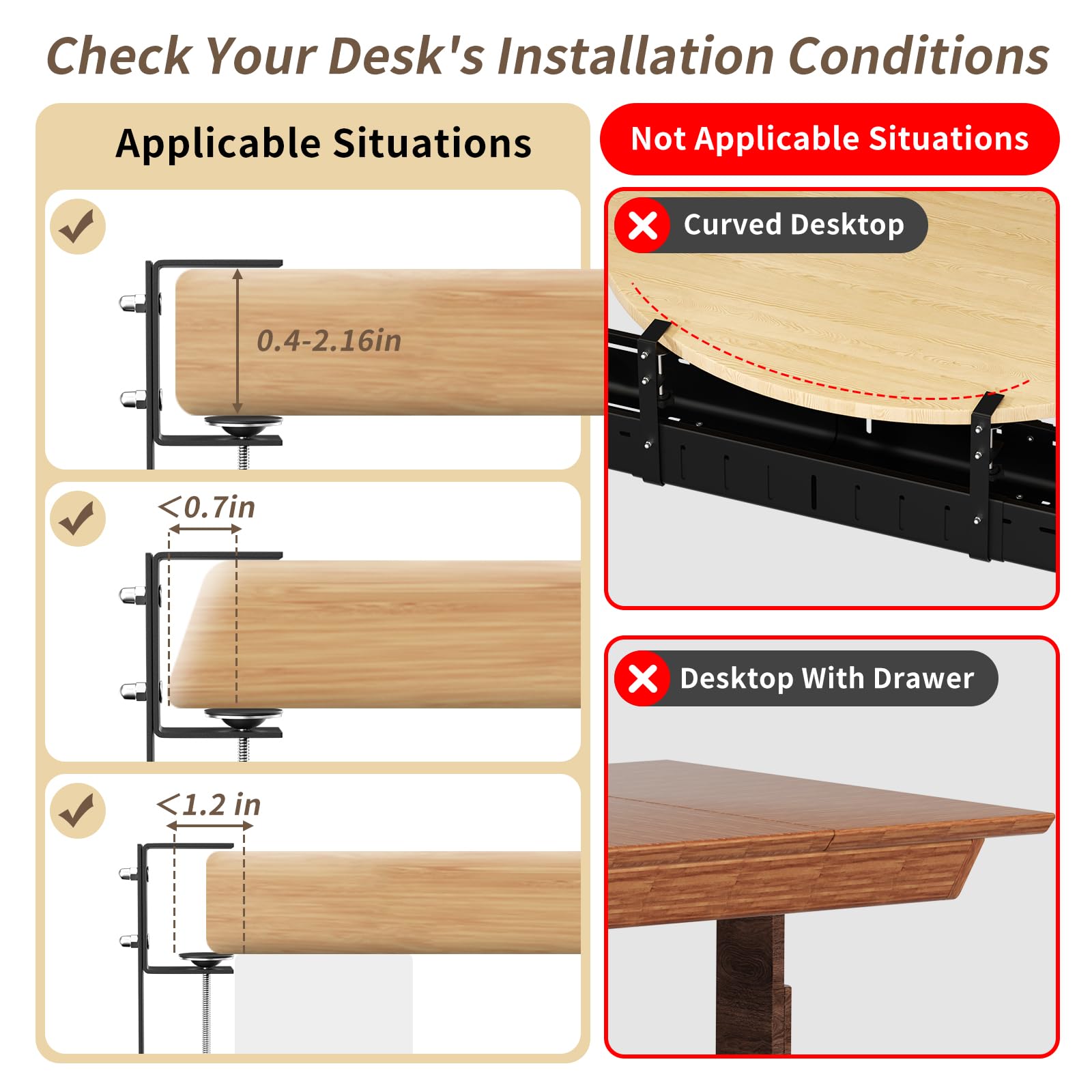 Adjustable No-Drill Under-Desk Cable Management Tray