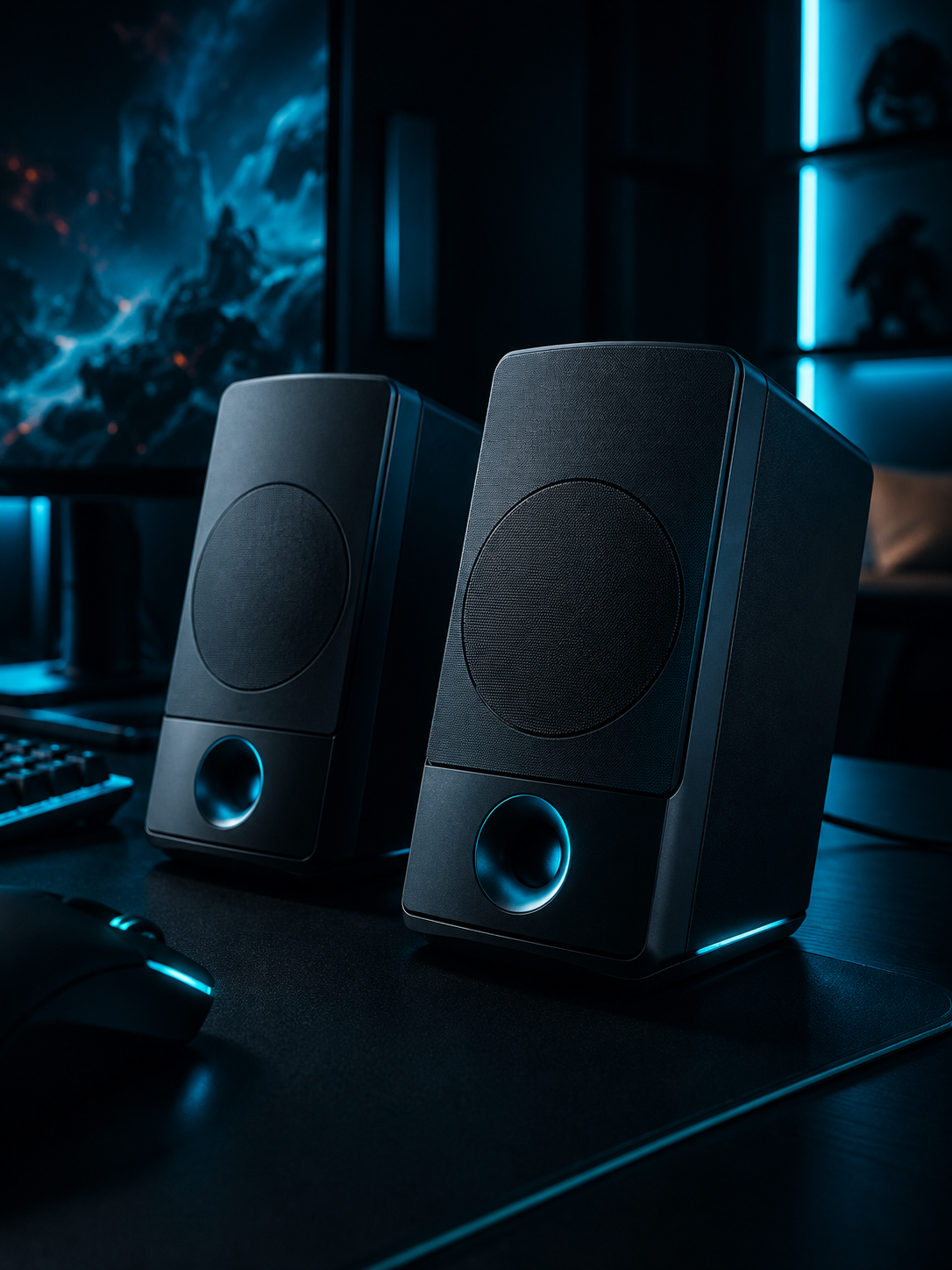 NexArena gaming speakers in an immersive desktop setup